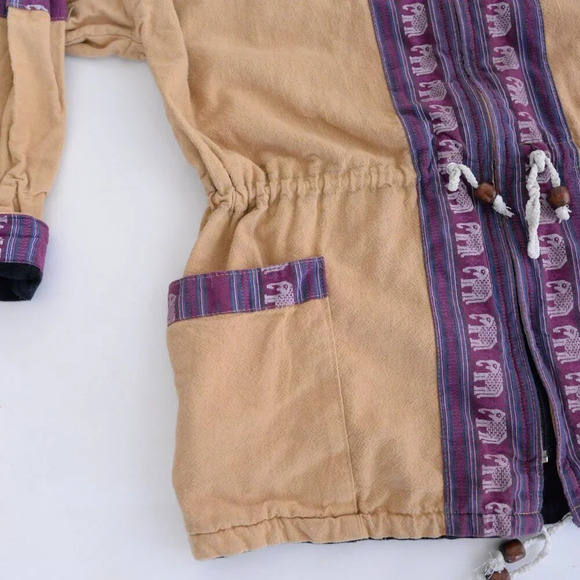 Vintage 90's Handmade Tan & Purple Aztec & Elephant Reversible  Zip Up Jacket M - Picture 8 of 15